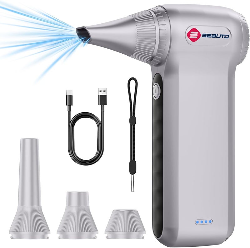 Seauto Compressed Air Duster, Ergonomic Design 250,000 RPM Compressed Canned Air Alternative, 3-Gear Powerful Blower for Computer Keyboard, PC Cleaning,Appliance,Car,Home and Outdoor - Image 1